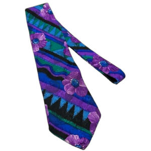 Sazzari Men's 100% Silk Purple Floral Classic Tie